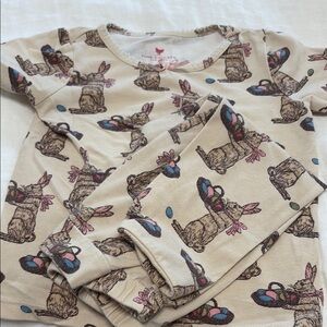 Pink Chicken Cream Bunny Print Pajama Set